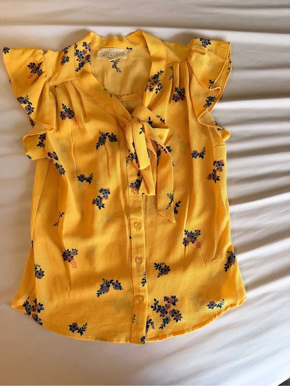Sweet Wanderer Yellow Floral Tie-Front Top